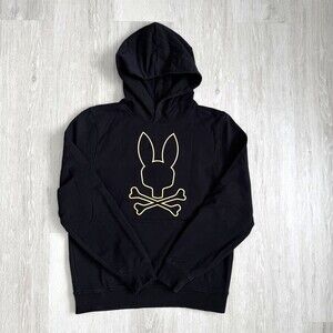 Psycho Bunny Hoodie Black & Gold Outline Logo Youth Size L (14-16) EUC